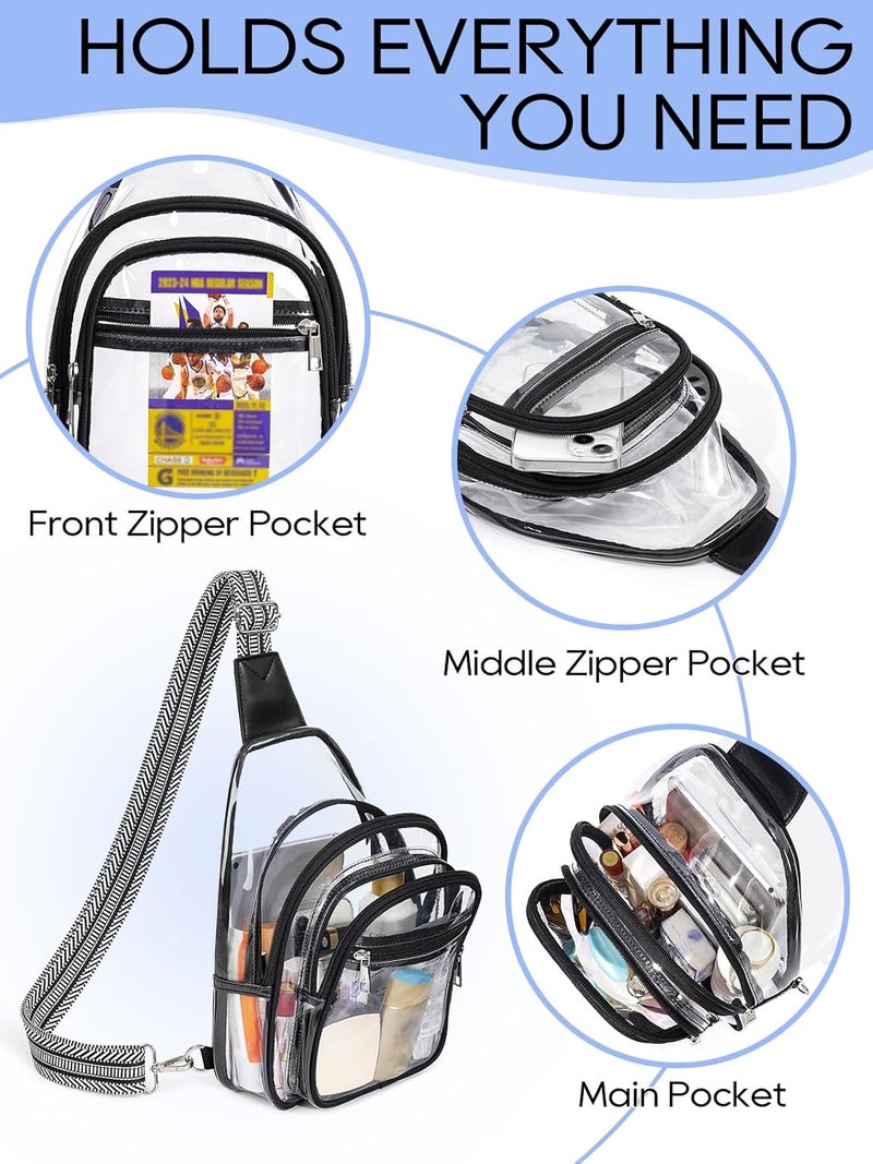 Flowston Store 3 Pockets Clear Bag for Stadium Events Large Clear Sling Crossbody Backpack Fanny Pack Concert Purses for Women Men - Image 5